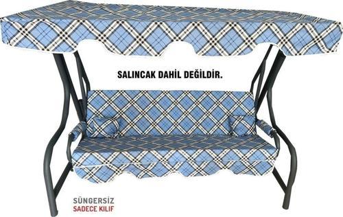 Süngersiz Tenteli Salıncak Kumaş Seti 3 Kişilik 162X48 Cm Mavi Ekose