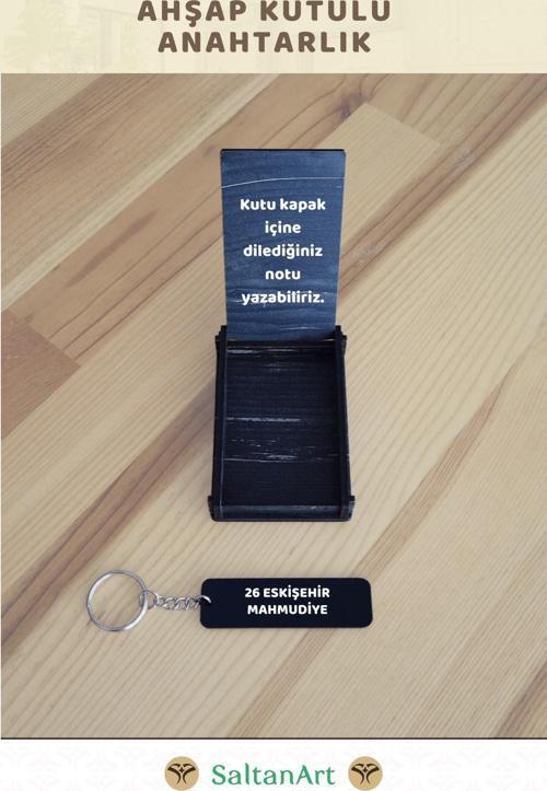 26 ESKİŞEHİR MAHMUDİYE Yazılı Özel Ahşap Kutulu Kişiye Özel Anahtarlık (Özel Hediye Notu Eklenebilir)