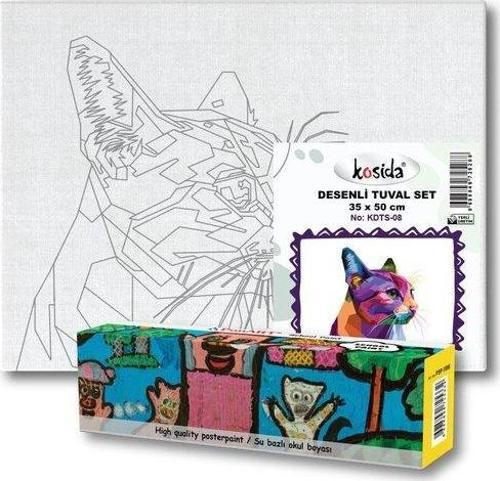 Geometrik Kedi Desenli Tuval Set No:08