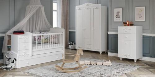Beyaz Romantic Büyüyen Bebek Odası Tk ( %100 Mdf )