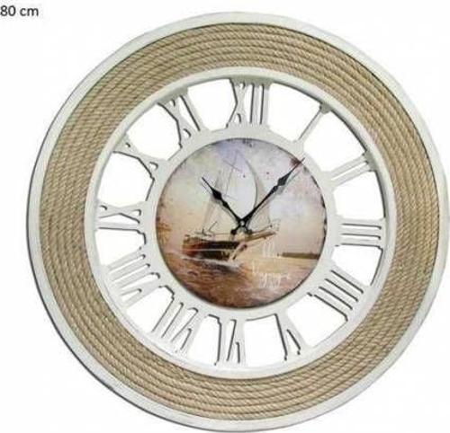 Evdema Vitale Ahşap Halatlı Duvar Saati 80 cm. Beyaz