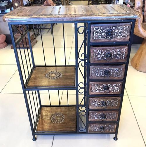 Ahşap Ferforje Oymalı Dresuar Etajer 7 Çekmeceli 60x29x80 cm.