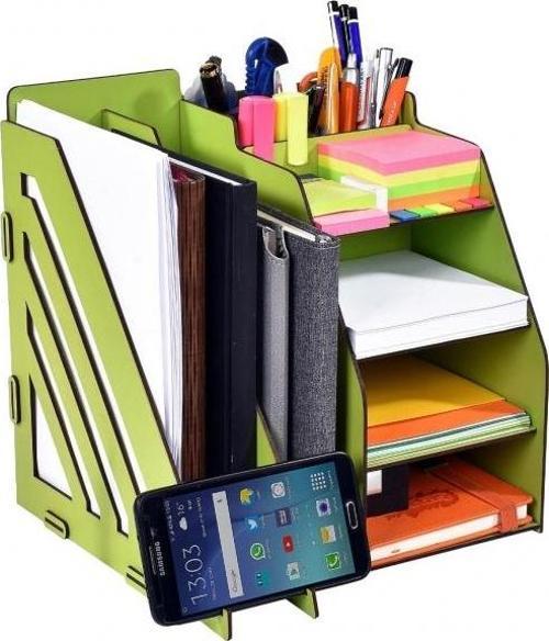 Evrak Rafı Pratik Masa Üstü Düzenleyici Ahşap Organizer Yeşil
