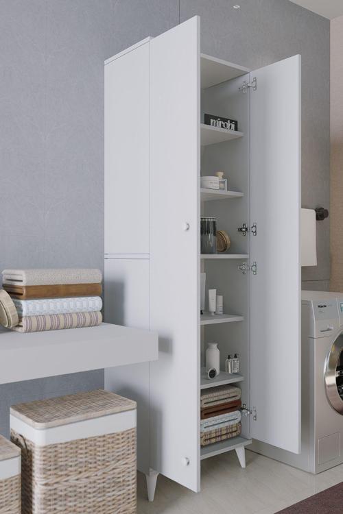 Furex 6 Raflı 2 Kapaklı Çok Amaçlı Banyo Dolabı Beyaz