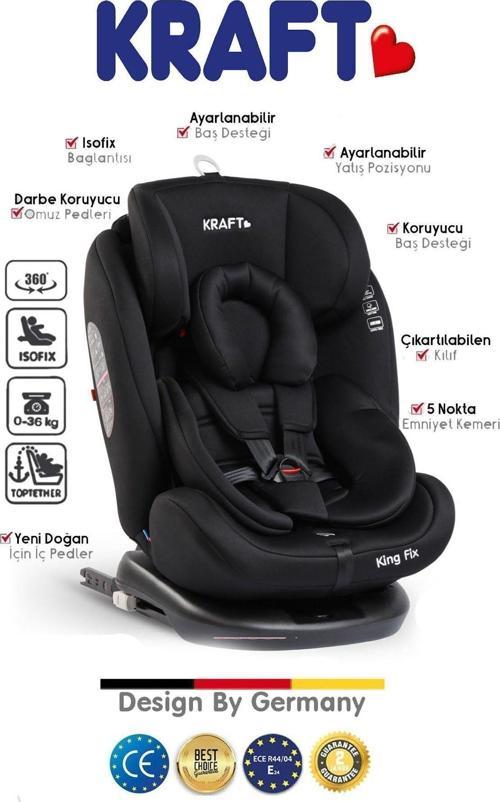 King Fix 0-36 Kg Top-Tether Isofixli 360 Derece Dönebilen Oto Koltuğu