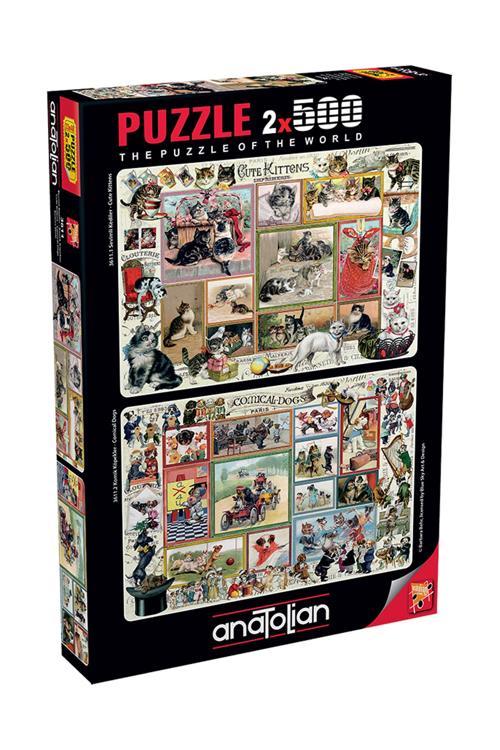 3611 Sevimli Kediler Ve Komik Köpekler 2x500 Parça Puzzle