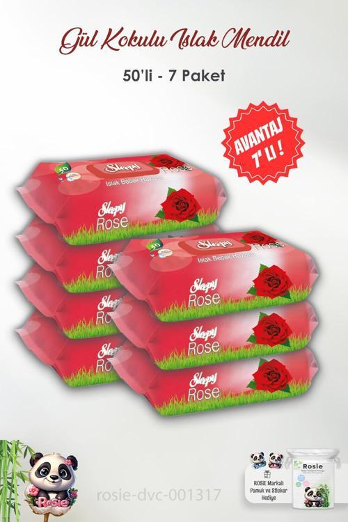 7 Adet Sleepy Gül Kokulu Islak Bebek Havlusu 50'li ve ROSIE 