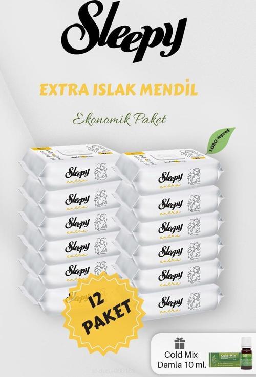 Extra Islak 90' lı Bebek Havlusu 12 Paket Yeşil Cold Mix Hediyeli