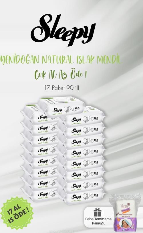 Natural Yenidoğan Islak Mendili 90 Adet ve Bebek Pamuğu