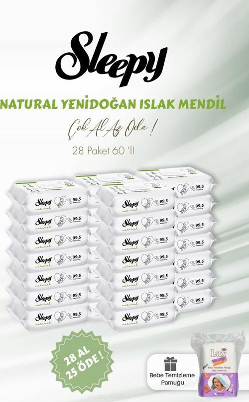 28 AL 25 ÖDE Natural Yenidoğan Islak Bebek Havlusu 60'lı ve Bebe Pamuğu