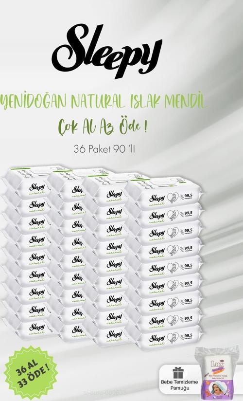 36 AL 33 ÖDE Natural Yenidoğan Islak Mendili 90 Adet ve Bebek Pamuğu 60 Adet