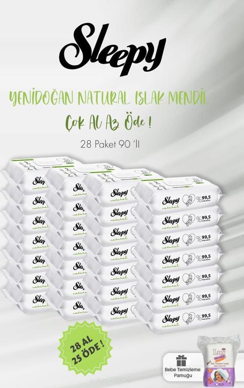 Natural Yenidoğan Islak Mendili 90 Adet 28 AL 25 ÖDE ve Bebek Pamuğu