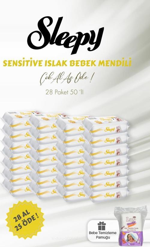 Sensitive 28 AL 25 ÖDE Islak Bebek Mendili 50'li ve Bebe Temizleme Pamuğu