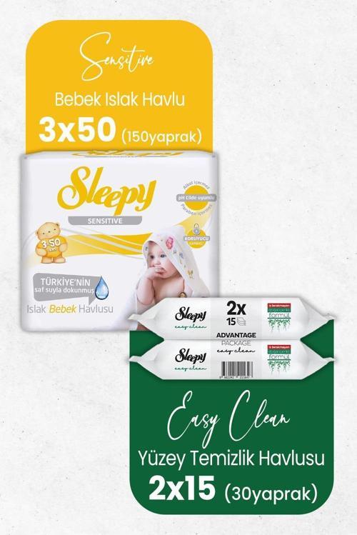 Sensitive Islak Bebek Mendil 3 x 50 Adet ve Temizlik Havlusu 30' lu