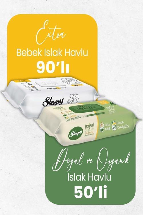 Extra Islak Bebek Havlusu 90' lı ve Doğal Organik Islak Mendil 50' li