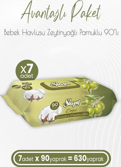 Zeytinyağlı ve Pamuklu Islak Bebek Havlusu 90 Yaprak x 7 (630 Yaprak)