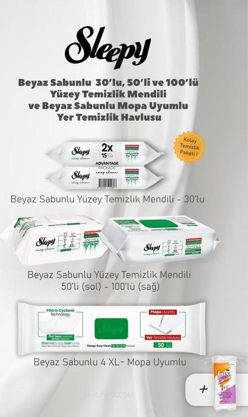 Easy Clean 3 Paket, Beyaz Sabunlu 4 XL Yüzey Temizlik Havlusu ve Pamuk