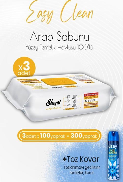 Easy Clean Arap Sabunu Katkılı Yüzey Temizlik Havlusu 100' lü x 3 Adet ve Toz Kovar