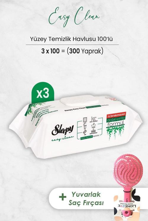 Easy Clean Yüzey Temizlik Havlusu 100' lü x 3 Adet ve Saç Fırçası Yuvarlak Pembe