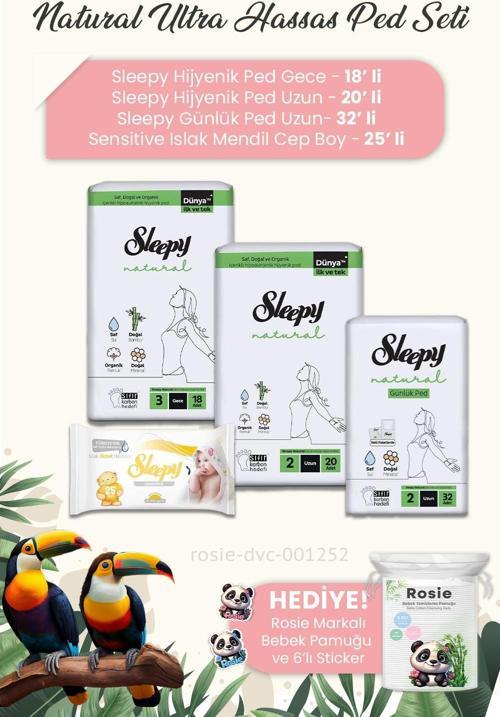 Natural Ultra Hassas Hijyenik Ped 3'lü, Sensitive Mendil Cep Boy 25' li ve ROSIE