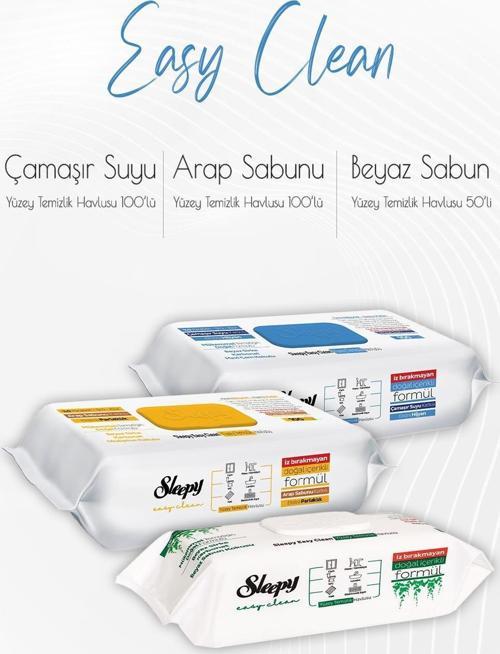 Easy Clean Yüzey Temizlik Havlusu 50'li ,Çamaşır Suyu Katkılı 100'lü ve Arap Sabunu Katkılı 100' lü