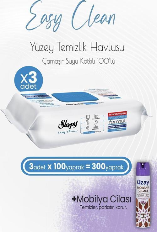 Easy Clean Yüzey Temizlik Havlusu Çamaşır Suyu Katkılı 100' lü x 3 Adet ve Mobilya Cilası Lavanta