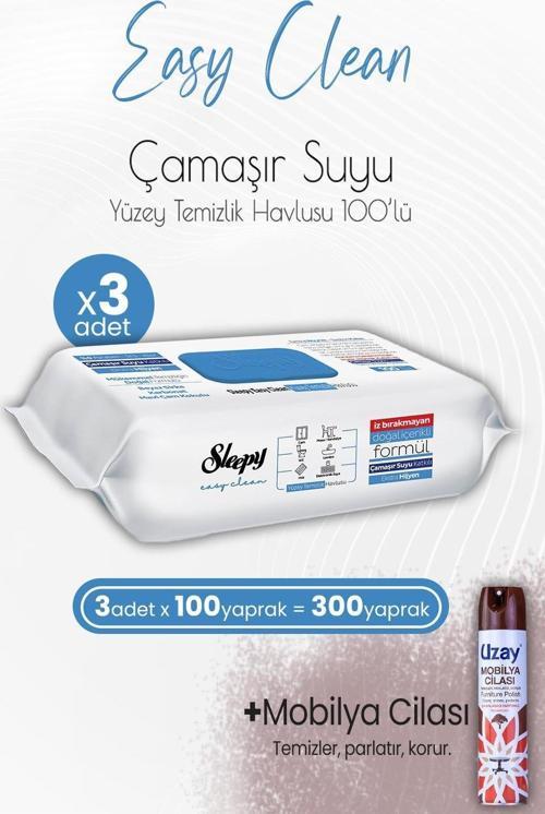 Easy Clean Yüzey Temizlik Havlusu Çamaşır Suyu Katkılı 100' lü x 3 Adet ve Mobilya Cilası Sandalağacı