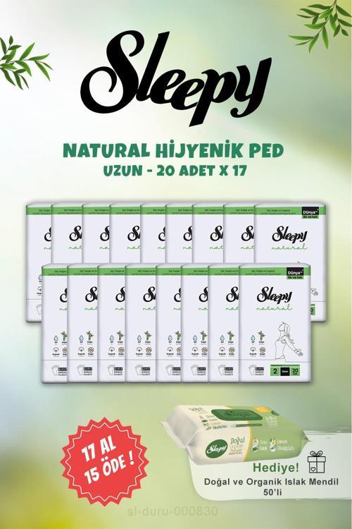 Natural Uzun Hijyenik Ped 20 Adet 17 AL15 ÖDE ve 50 li Doğal Islak Mendil