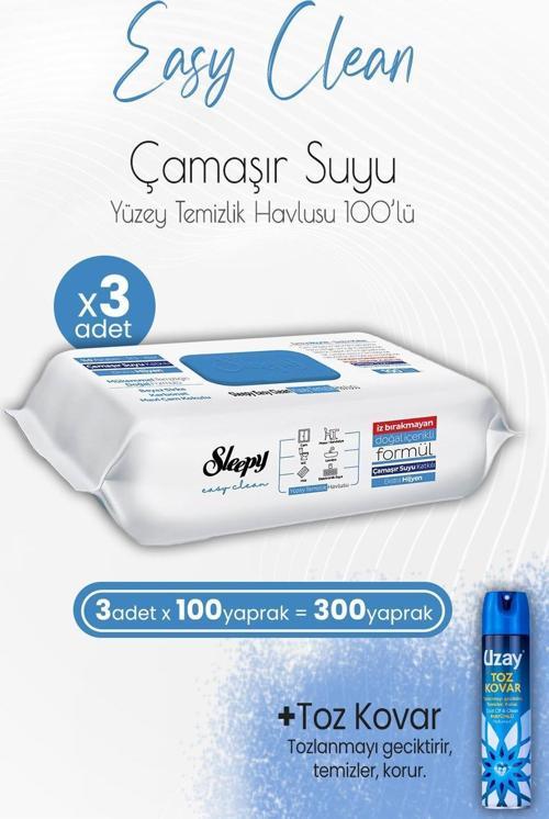 Easy Clean Yüzey Temizlik Havlusu Çamaşır Suyu Katkılı 100' lü x 3 Adet ve Toz Kovar
