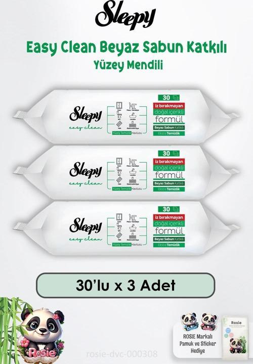 3'lü Sleepy Easy Clean Beyaz Sabunlu Yüzey Temizlik Havlusu 30'lu ve ROSIE
