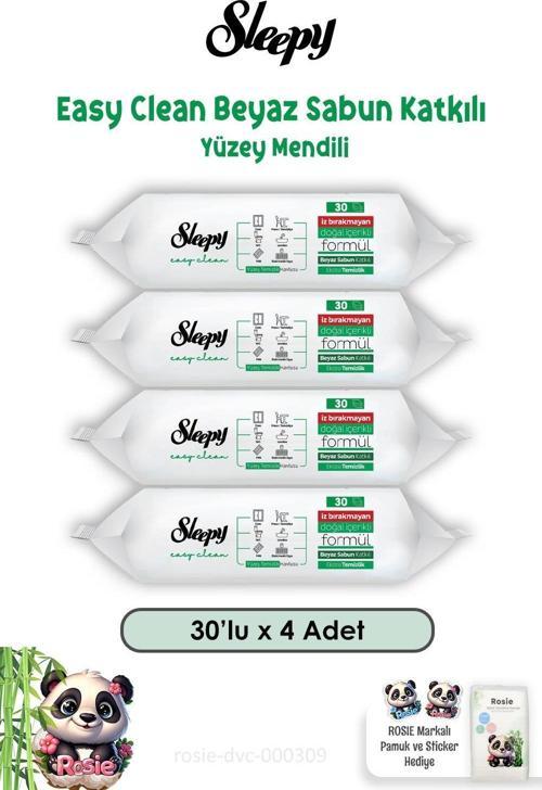 4'lü Sleepy Easy Clean Beyaz Sabunlu Yüzey Temizlik Havlusu 30'lu ve ROSIE