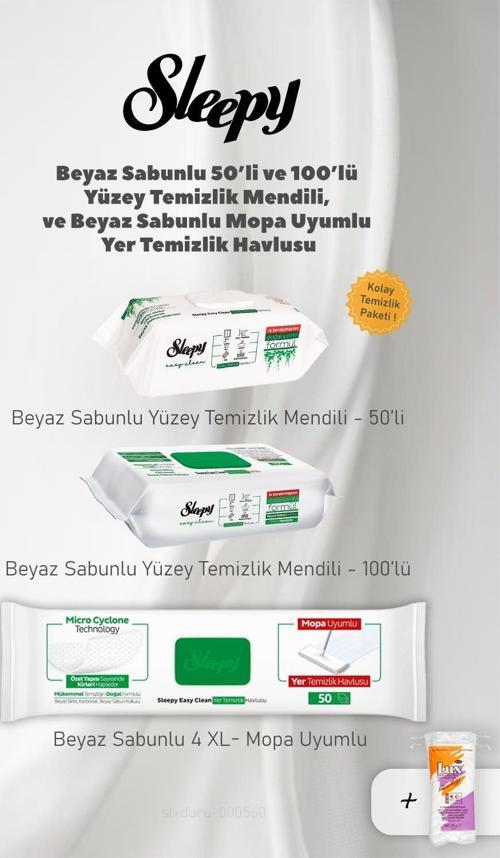 Mopa Uyumlu 4 XL 50 li, Easy Clean Yüzey Mendili 2 Adet ve Pamuk