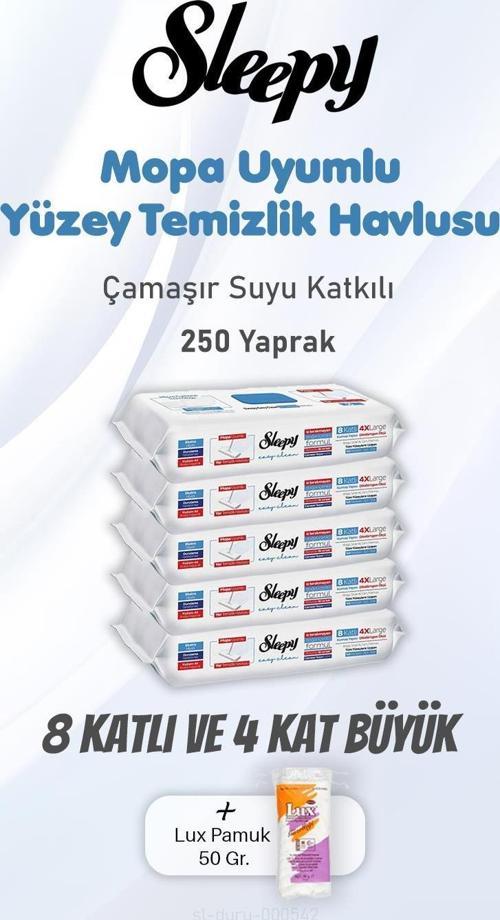 250 Yaprak Çamaşır Suyu Katkılı Yüzey Temizlik Havlusu ve Pamuk,