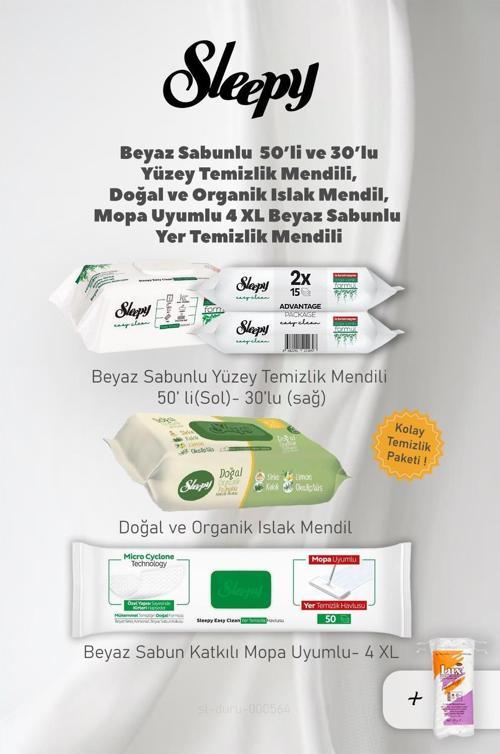 Yüzey Havluları, Mopa Uyumlu 4 XL ve Organik Mendil, Pamuk Hediyeli