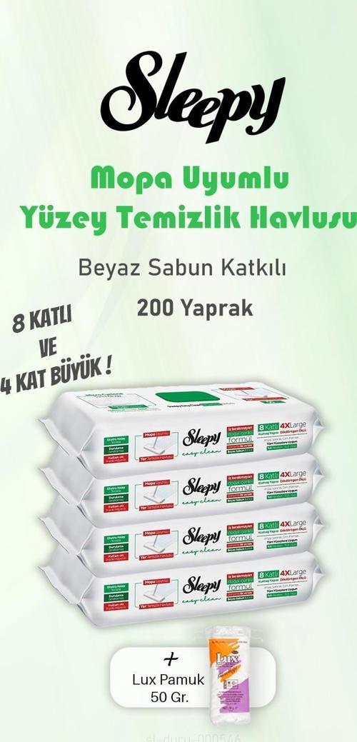 Beyaz Sabunlu 200 Yaprak Yüzey Temizlik Havlusu ve Pamuk