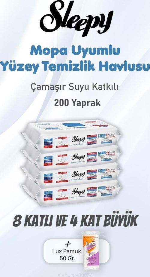 Çamaşır Suyu Katkılı 200 Yaprak Yüzey Temizlik Havlusu ve Pamuk