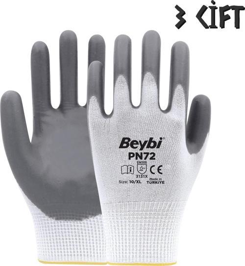 Polyester-Nitril İş Eldiveni PN72 No: 10 GRİ - 3 Çift