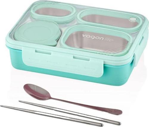 4 Bölmeli ( Yeni )  800 Ml  Çelik Lunch Box VGN-7099 - YEŞİL
