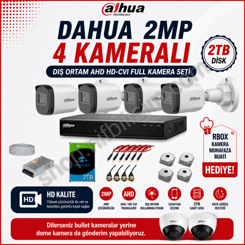 2mp 4 kameralı Dış ortam AHD HD-CVI Full Kamera Seti 2TB Disk