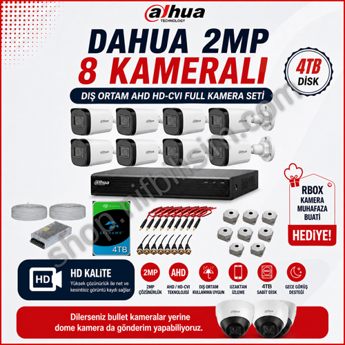 2mp 8 kameralı Dış ortam AHD HD-CVI Full Kamera Seti 4TB Disk