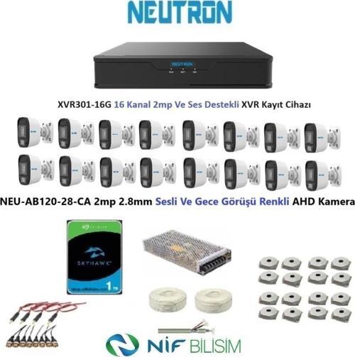 2mp 16 kameralı Gece Renkli Sesli Dış ortam AHD Full Kamera Seti 1TB Disk NEU-AB120-28-CA