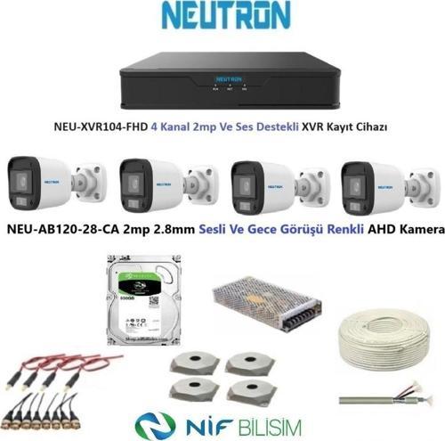 2mp 4 kameralı Gece Renkli Sesli Dış ortam AHD Full Kamera Seti 500GB Disk NEU-AB120-28-CA