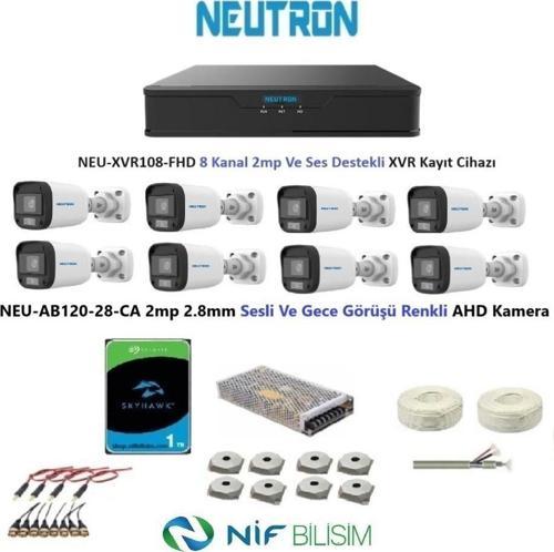 2mp 8 kameralı Gece Renkli Sesli Dış ortam AHD Full Kamera Seti 1TB Disk NEU-AB120-28-CA