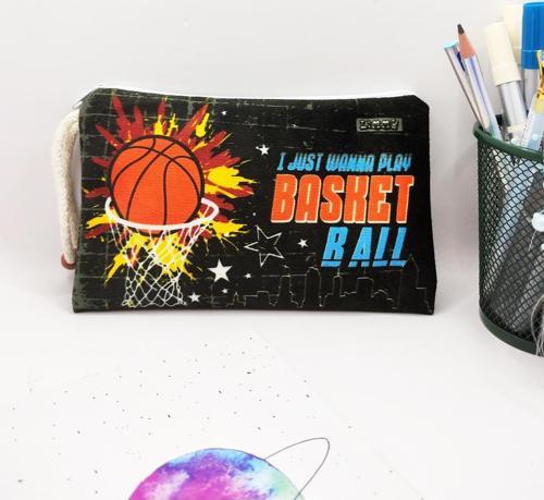 Basketbol Topu Desenli Kalem Kutusu Yıkanabilir Bez Kalemlik