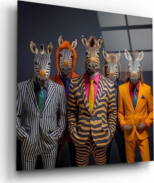 Zebra Adamlar Cam Tablo | Hediyelik, Dekoratif, Ofis, Mutfak