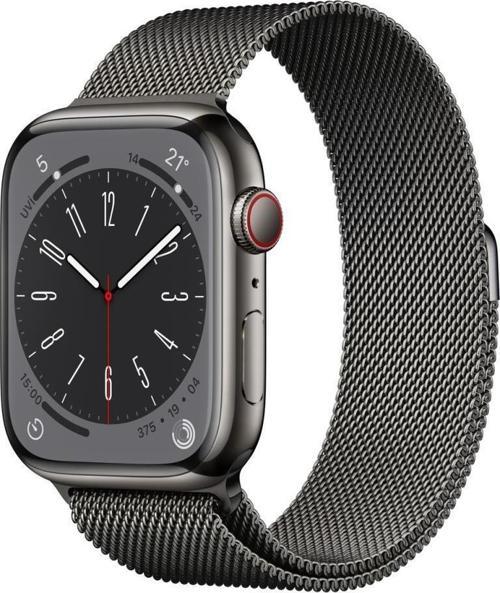 Watch Series 8 GPS + Cellular 45mm Grafit Paslanmaz Çelik Kasa ve Milano Döngüsü Kordon Akıllı Saat