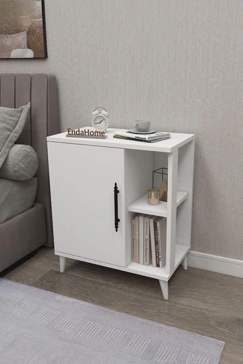 Orion Komodin & Şifonyer 4 Raflı Kapaklı Yatak Odası Başucu Düzenleyici Dergilik - Beyaz