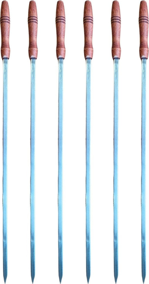 Tavuk Şişi Paslanmaz Çelik ve Ahşap Saplı 6'lı - 60 cm