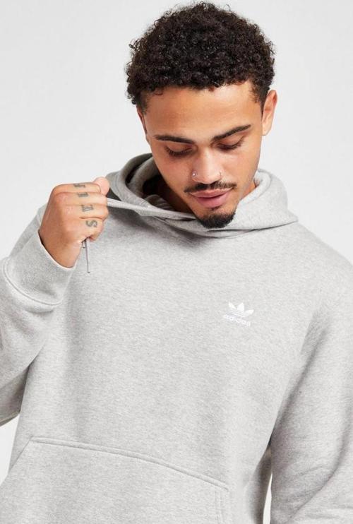 Trefoil Essentials Erkek Gri Kapüşonlu Sweatshirt
