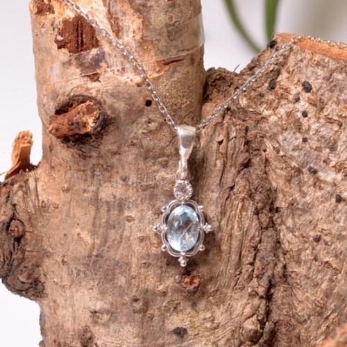 Mavi Topaz Taşı Gümüş Kolye - Cevher Model